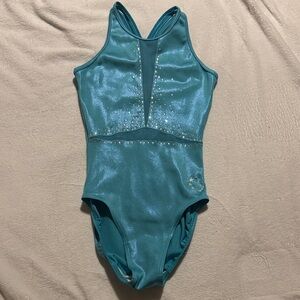 Girls' Teal Shimmer One-Piece Leotard with Rhinestone Accents